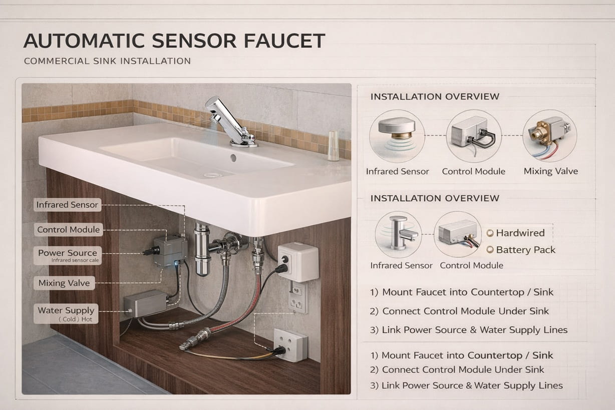 Automatic sensor faucet commercial sink installation