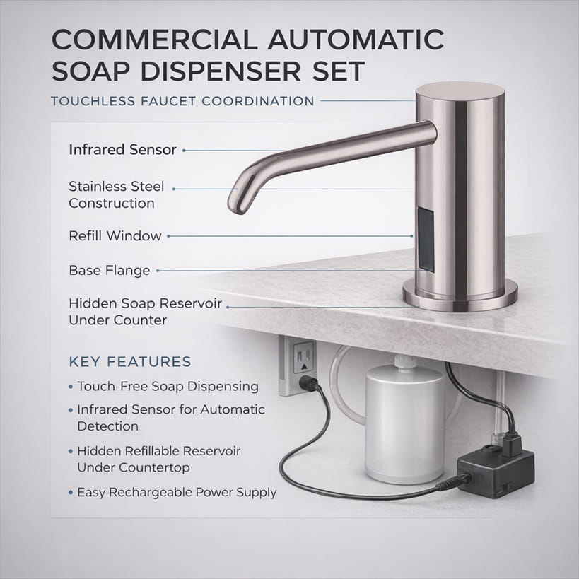 Commercial automatic soap dispenser coordinated set