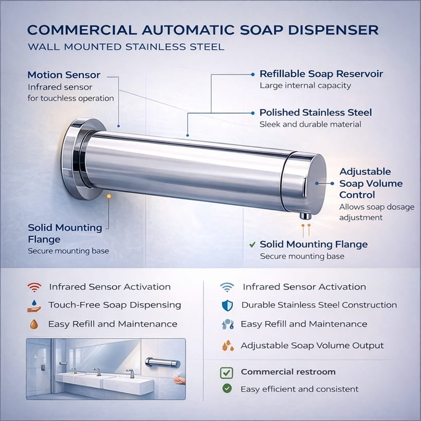 Commercial automatic soap dispenser wall mounted stainless steel