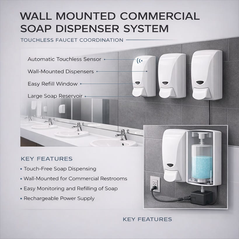 Wall mounted commercial soap dispenser system