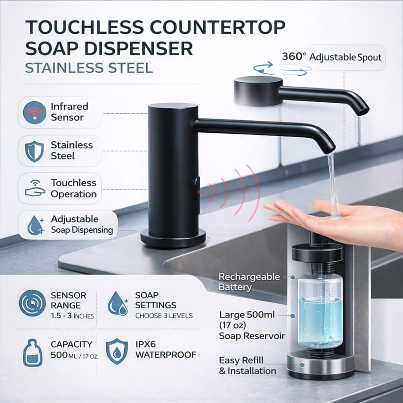 Touchless countertop soap dispenser stainless steel