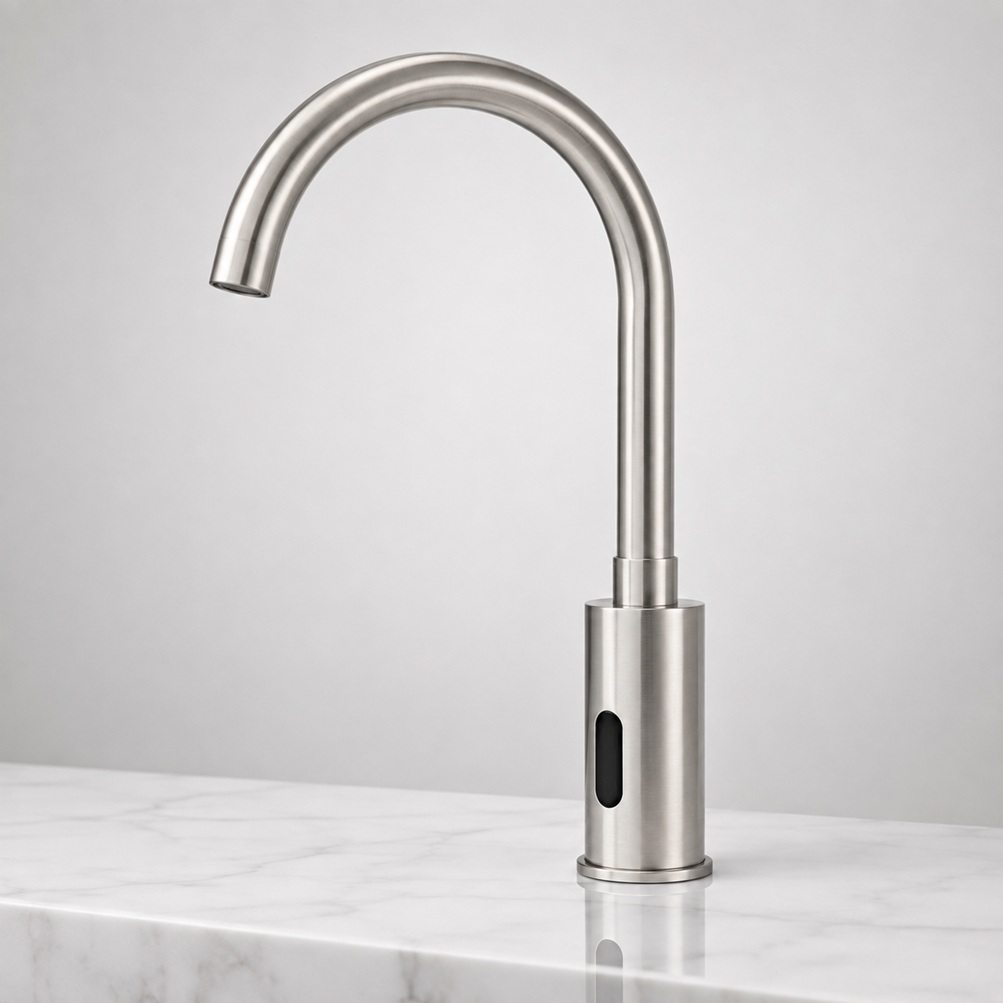 Fontana Wella Goose Neck Commercial Automatic Brushed Nickel Sensor Faucet
